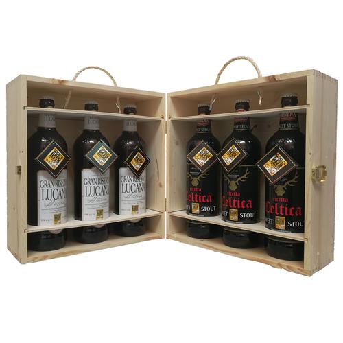 Cassa Di Abete Naturale con 6 Craft Beer 75cl - 3 Gran Riserva Lucana - 3 Celtica Sweet Stout